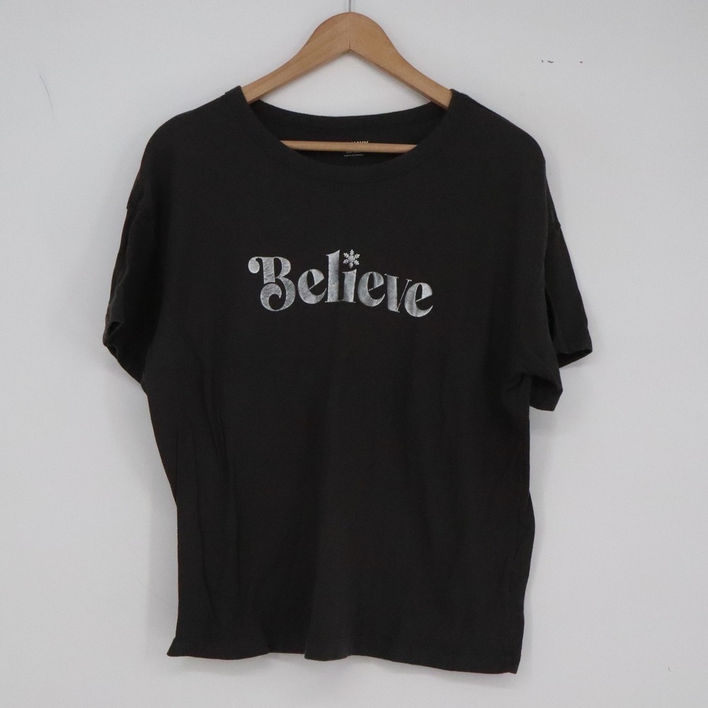 Old Navy T-Shirt Womens L Match The Fam Believe Black Metallic Graphic Excellent